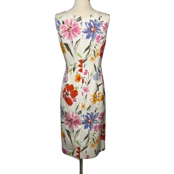 Worth White/Multi Colored Silk Floral Sheath Sleeveless Dress Size 6 - Picture 4 of 9